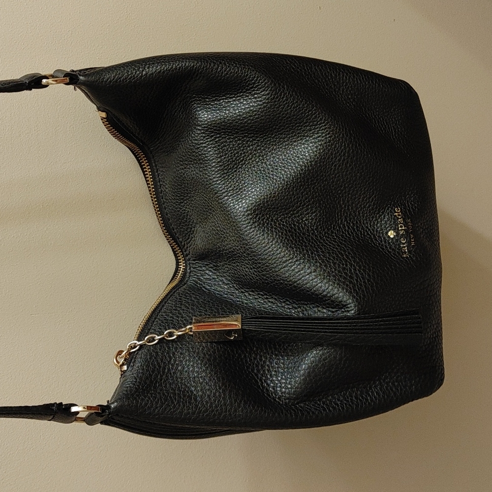 kate spade Black Pebbled Leather Crossbody Hobo with Tassel